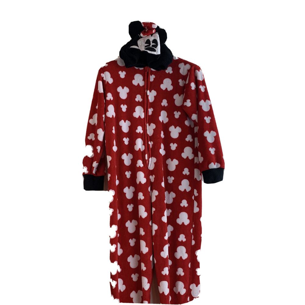 Disney Minnie Mouse Womens Hooded Pajamas PJ One Piece Fleece Plush sm 4-6